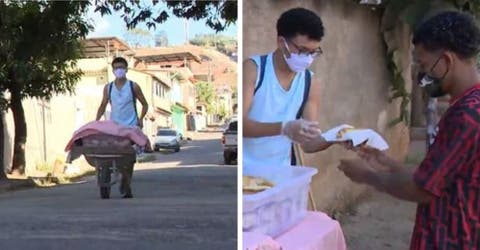 Conmueve a sus clientes vendiendo en la calle los panes que hace su madre