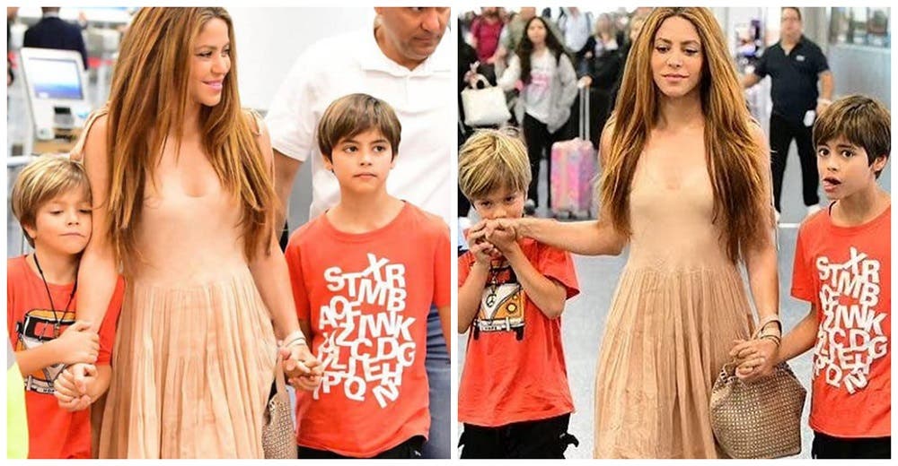 Captan a Shakira aferrándose a sus hijos con valentía al llegar al aeropuerto de Miami