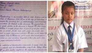 Niña de 14 años es premiada por su impecable caligrafía, la más perfecta del mundo