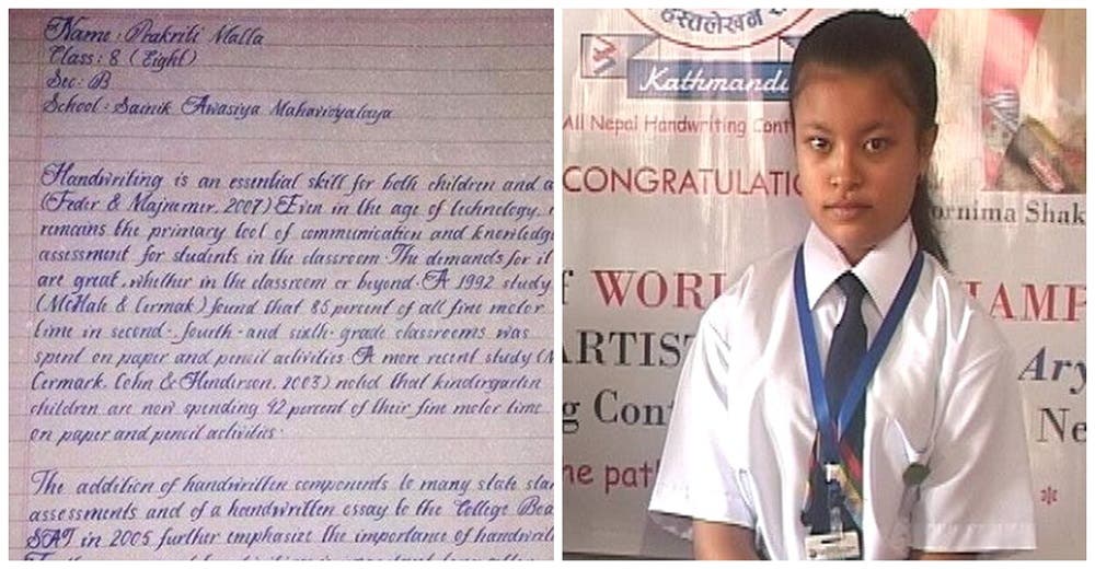 Premian a una niña de 14 años por su impecable caligrafía, la más perfecta del mundo Premian a una niña de 14 años por su impecable caligrafía, la más perfecta del mundo