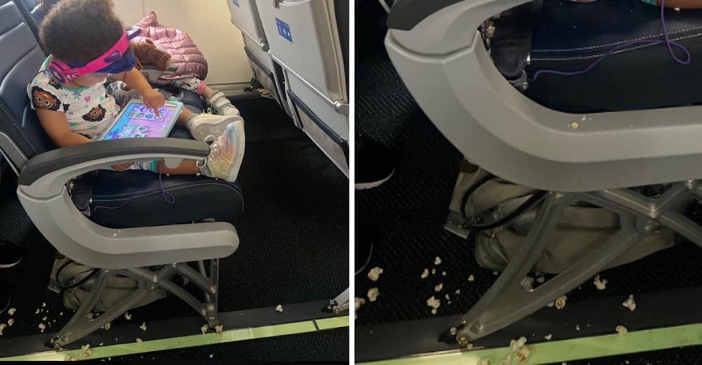 Azafata fuerza a una mujer embarazada a recoger el desastre de sus hijos en el avión